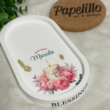 Load image into Gallery viewer, Eco Resine Oval Tray Baptism Gift Girl | Handmade Vanity Tray | Jewelry Holder | Decorative Organizer | Modern Home Decor | Unique Gift Idea

