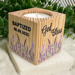 Baby Shower Girl Favors, Handmade Wooden Candle Holder, Personalized Tealight Holder, Baptism Candle Favor, Confirmation, Christening Favors