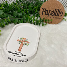Load image into Gallery viewer, Eco Resine Oval Tray Virgin Mary | Handmade Vanity Tray | Jewelry Holder | Decorative Organizer | Modern Home Decor | Unique Christening Gift
