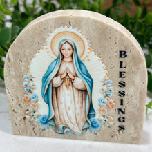 Load image into Gallery viewer, Virgin Mary Baptism Gift, Arch Natural Travertine Stone Christening Gifts, Baptism Gifts for Goddaughter, Unique Baptism Gift Baby Idea
