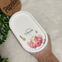 Load image into Gallery viewer, Eco Resine Oval Tray Baptism Gift Girl | Handmade Vanity Tray | Jewelry Holder | Decorative Organizer | Modern Home Decor | Unique Gift Idea
