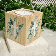 Load image into Gallery viewer, Baby Shower Favors, Handmade Wooden Candle Holder, Personalized Tealight Holder, Baptism Candle Favor, Confirmation, Christening Favors
