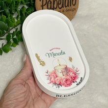 Load image into Gallery viewer, Eco Resine Oval Tray Baptism Gift Girl | Handmade Vanity Tray | Jewelry Holder | Decorative Organizer | Modern Home Decor | Unique Gift Idea
