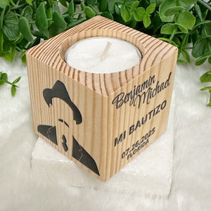 Baby Shower Favors, Handmade Wooden Candle Holder, Personalized Tealight Holder, Baptism Candle Favor, Confirmation, Jose Gregorio Hernandez
