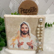 Load image into Gallery viewer, Personalized Baptism Gift Jesus, Natural Travertine Stone Christening Gifts, Baptism Gifts for Goddaughter, Unique Baptism Gift Baby Idea
