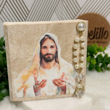 Load image into Gallery viewer, Personalized Baptism Gift Jesus, Natural Travertine Stone Christening Gifts, Baptism Gifts for Goddaughter, Unique Baptism Gift Baby Idea
