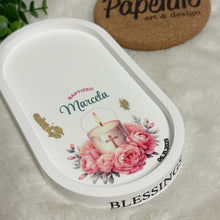 Load image into Gallery viewer, Eco Resine Oval Tray Baptism Gift Girl | Handmade Vanity Tray | Jewelry Holder | Decorative Organizer | Modern Home Decor | Unique Gift Idea
