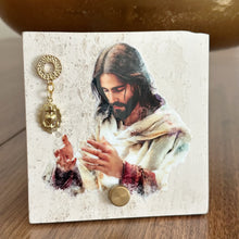 Load image into Gallery viewer, Personalized Jesus Baptism Gift, Natural Travertine Stone Christening Gifts, Baptism Gifts for Goddaughter, Unique Baptism Gift Baby Idea
