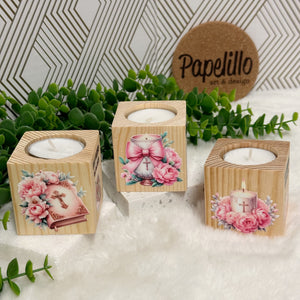 Baby Shower Favors, Handmade Wooden Candle Holder, Personalized Tealight Holder, Baptism Candle Favor, Confirmation, Christening Favors