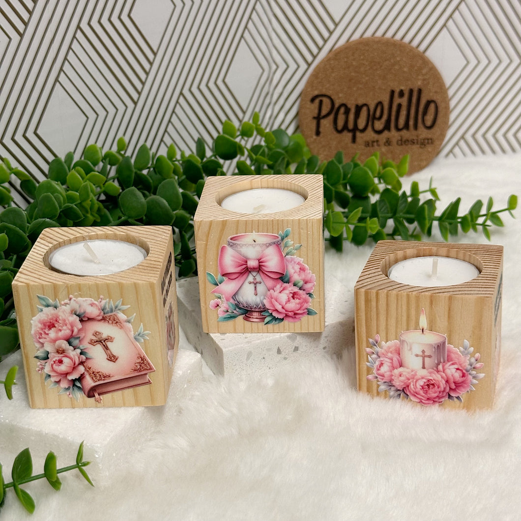 Baby Shower Favors, Handmade Wooden Candle Holder, Personalized Tealight Holder, Baptism Candle Favor, Confirmation, Christening Favors