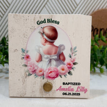 Load image into Gallery viewer, Personalized Baptism Gift Girl, Natural Travertine Stone Christening Gifts, Baptism Gifts for Goddaughter, Unique Baptism Gift Baby Idea
