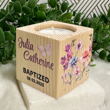 Load image into Gallery viewer, Baby Shower Girl Favors, Handmade Wooden Candle Holder, Personalized Tealight Holder, Baptism Candle Favor, Confirmation, Christening Favors
