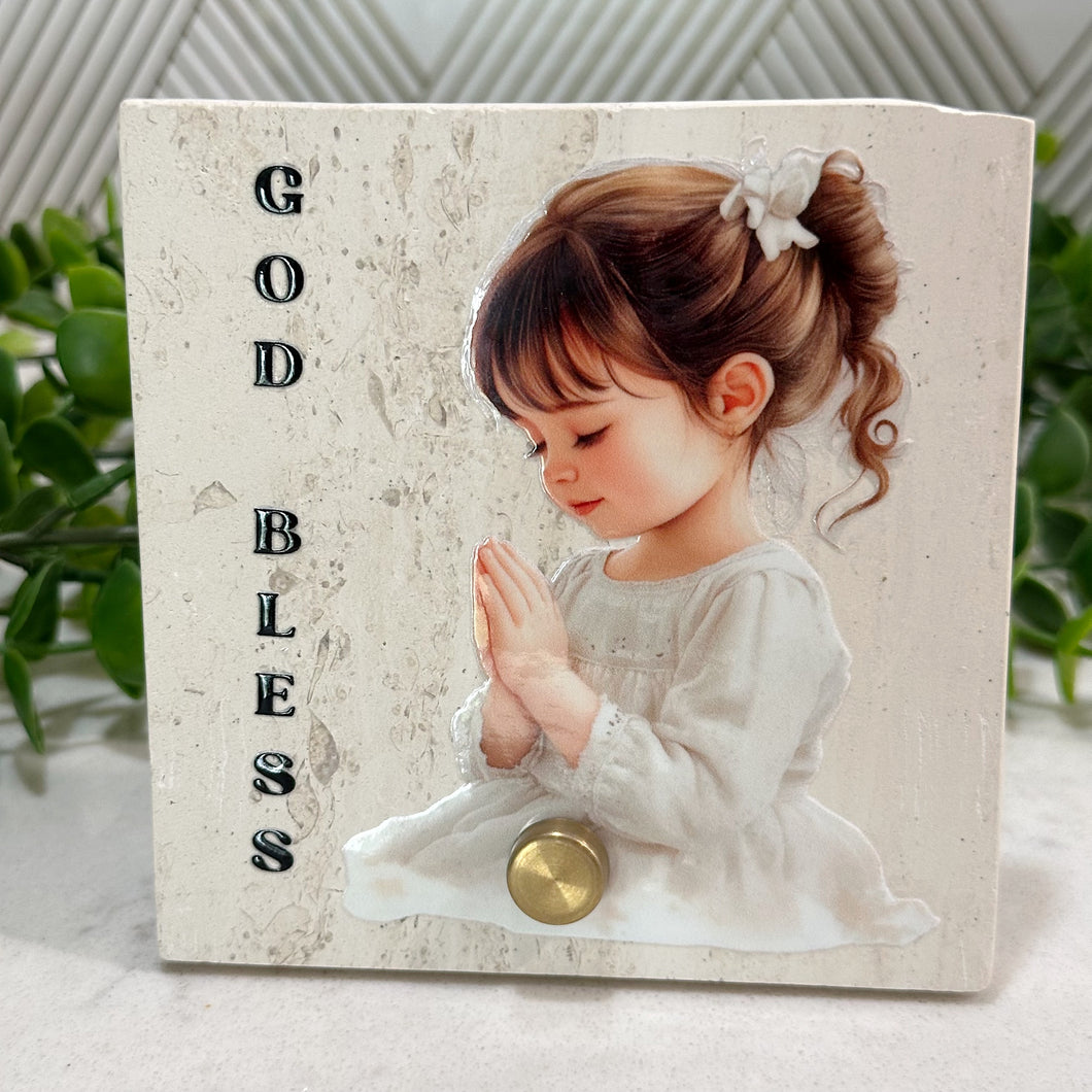 Personalized Baptism Gift Girl, Natural Travertine Stone Christening Gifts, Baptism Gifts for Goddaughter, Unique Baptism Gift Baby Idea