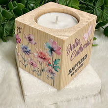 Load image into Gallery viewer, Baby Shower Girl Favors, Handmade Wooden Candle Holder, Personalized Tealight Holder, Baptism Candle Favor, Confirmation, Christening Favors
