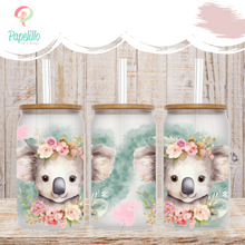 Load image into Gallery viewer, Koala Glass Coffee Cup, Koala Cute Glass Iced Coffee Cup with Bamboo Lid and Straw, Iced Coffee Glass, Gift for Friend, Aesthetic, 16oz
