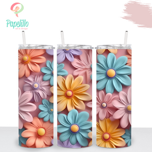 3D Seamless Flowers Pastel Color Tumbler, Drinking Cups, Water Bottle Custom, Party Birthday Gift, 20oz Stainless Steel