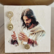Load and play video in Gallery viewer, Personalized Jesus Baptism Gift, Natural Travertine Stone Christening Gifts, Baptism Gifts for Goddaughter, Unique Baptism Gift Baby Idea
