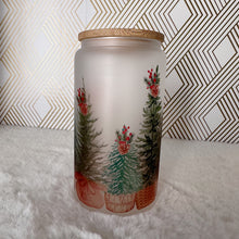 Load image into Gallery viewer, Christmas Glass Coffee Cup, Christmas Tree Glass Iced Coffee Cup with Bamboo Lid and Straw, Iced Coffee, Gift for Friend, Coffee Aesthetic

