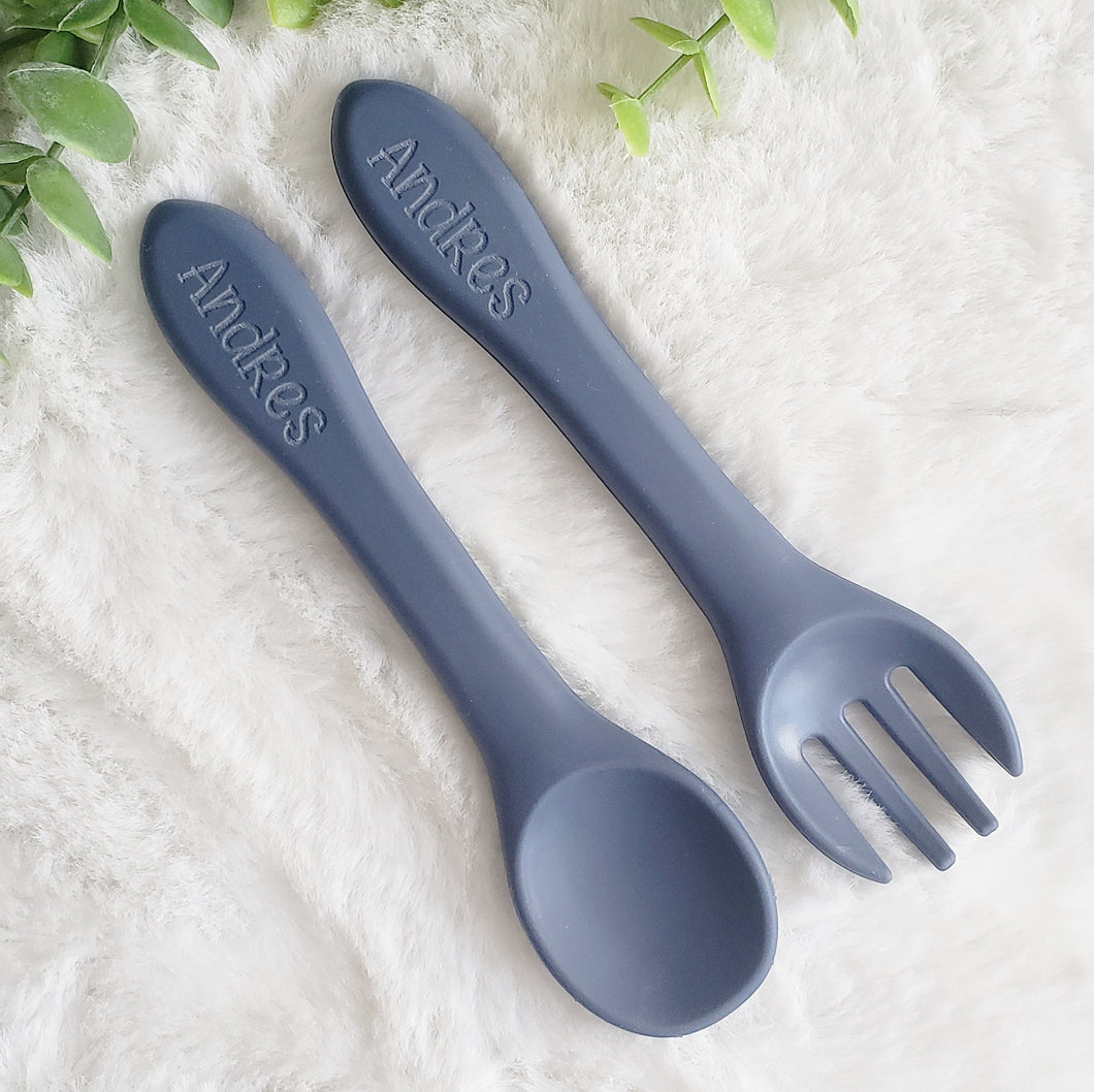 Personalized name Food Grade Baby Feeding Set with Spoon, fork