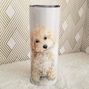 Dog Personalized Tumbler, Golden Dodle, Double Wall Insulated, Gift, Tumbler with Lid & Straw, Custom Tumbler