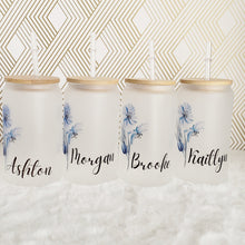 Load image into Gallery viewer, Bridesmaid Proposal, Future Mrs, Customized Glass Tumbler, Frosted Glass Tumbler, Bamboo Lid Coffee Cup, Maid Of Honor Gift 16oz
