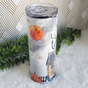 Halloween Skinny Tumbler, Stainless Steel, Drinking Cups, Personalized Travel Mug, Halloween Party Favors, Spooky Vibes 20oz