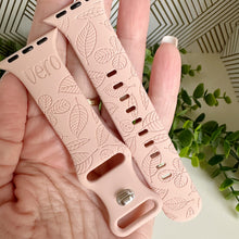 Load image into Gallery viewer, Personalized Leaves Leaf watch Band engraved watch Band Wildflower Personalized Watch Band Monogrammed Silicone Band engraved watch band
