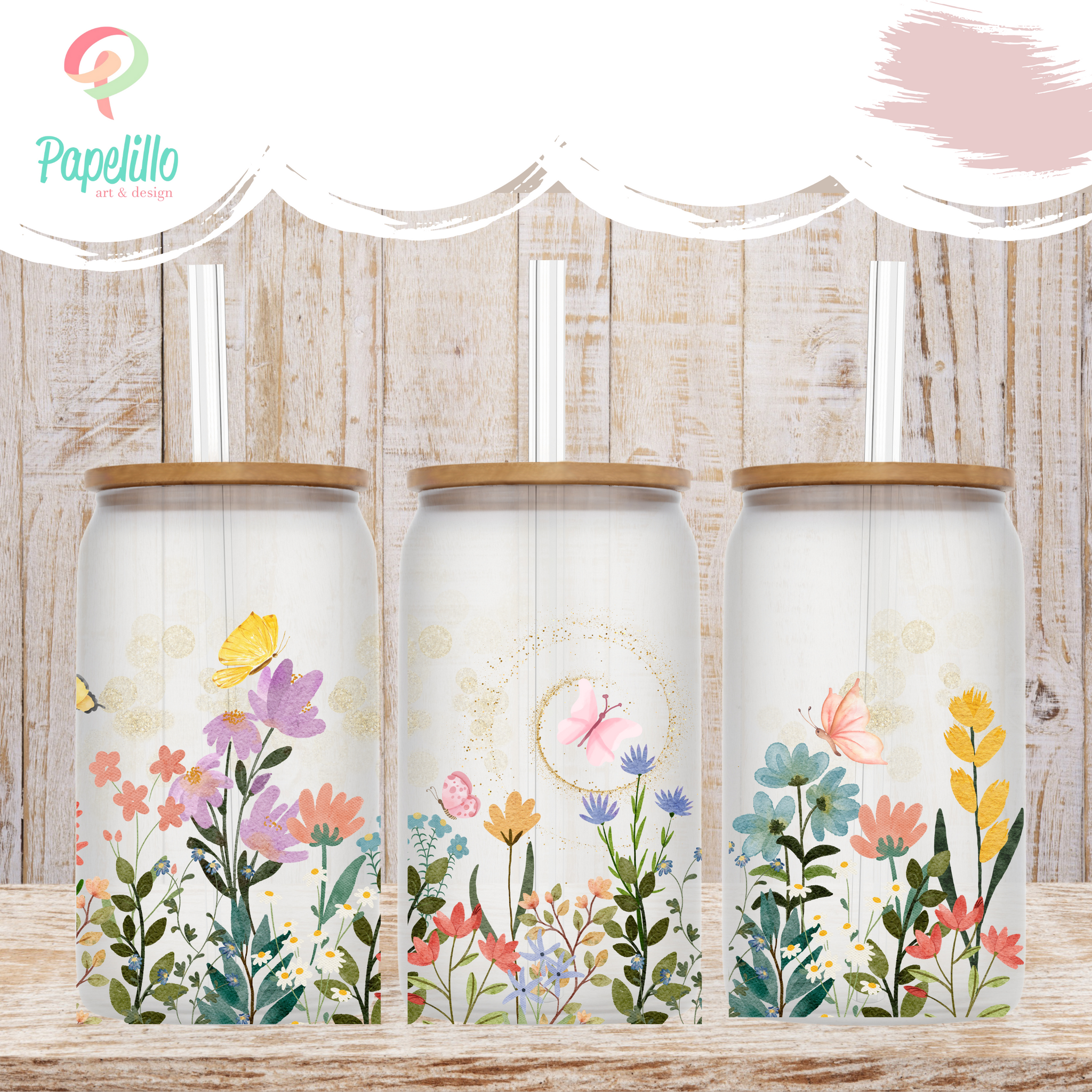 Spring Floral Glass Coffee Cup, Blush Wildflower Glass Iced Coffee Cup –  Papelillo Art Design