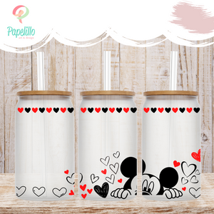 Cartoon Mouse Inspired Glass Coffee Cup, Mouse Inspired Glass Iced Coffee Cup with Bamboo Lid and Straw, Coffee Gift for Friend 16oz