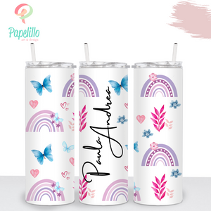 Personalized Girl Name Rainbow, Skinny Tumbler Cute, Drinking Cups, Water Bottle, Birthday Gift, Travel Girls, 20oz Stainless Steel