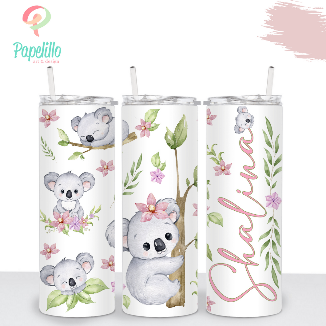 Koala Personalized Tumbler, Drinking Cups, Water Bottle Custom, Cute Animals, Party Birthday Gift, 20oz Stainless Steel