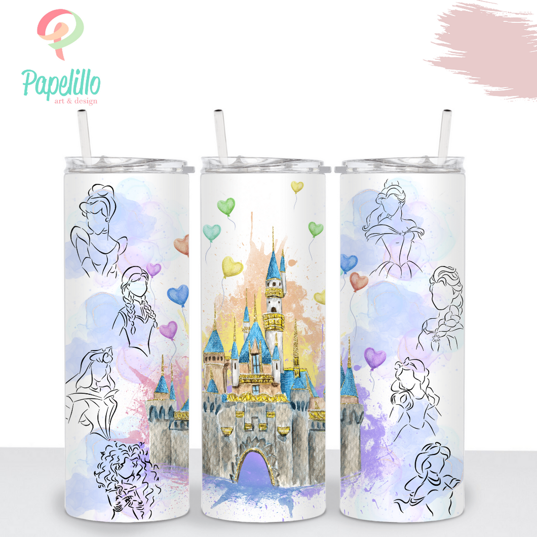 Inspired Princess Watercolor Sublimation Tumbler Stainless Steel 20oz