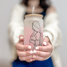 Load image into Gallery viewer, It&#39;s a Girl Coffee Cup, Pregnant Glass Iced Coffee Cup with Bamboo Lid and Straw, Iced Coffee Glass, Gift for Friend, Coffee Aesthetic
