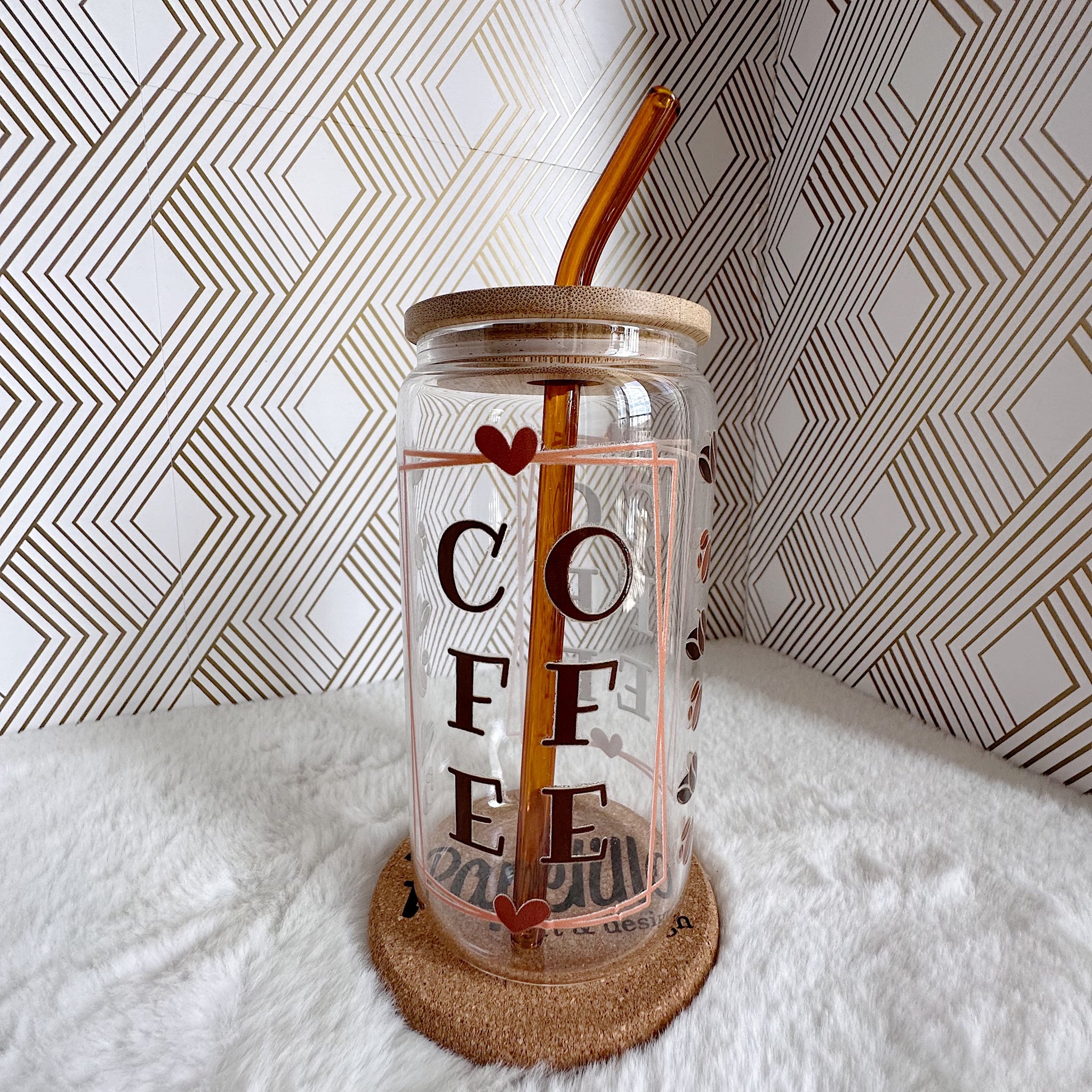 Personalized Glass Coffee Cup, Name Glass Iced Coffee Cup with Bamboo –  Papelillo Art Design