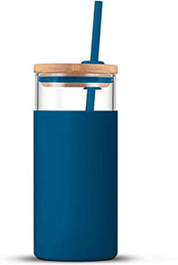 Engraved Custom Glass Tumbler with Bamboo Lid and Straw, Silicone Sleeve, Gift for Her, Bridesmaid Gift, 20oz, Personalized Water Bottle