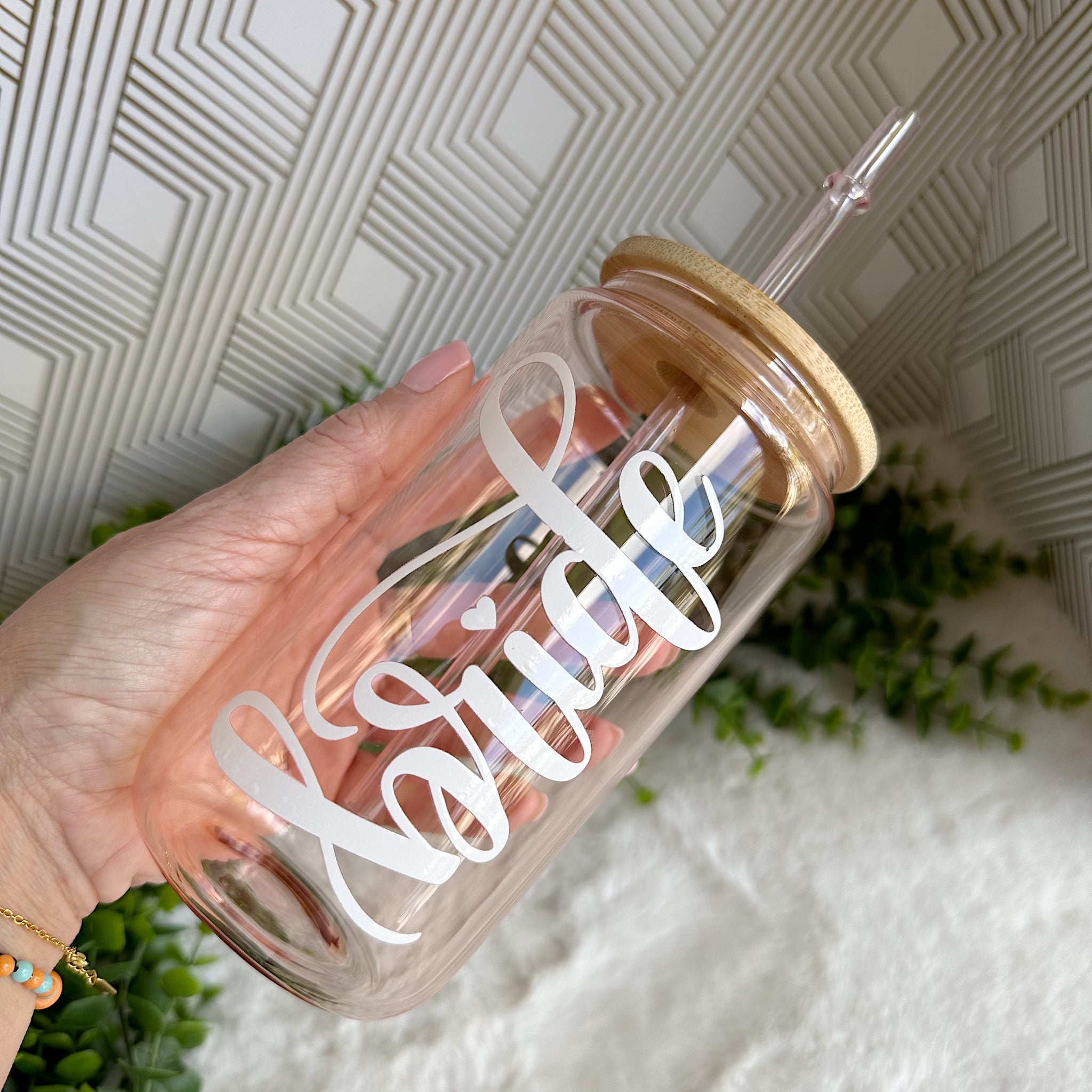Personalized Glass Iced Coffee Cup Beer Can Personalized Glass Tumbler With  Straw Gift For Bridesmaid Gift For Her Bamboo Lid Cup