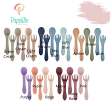 Load image into Gallery viewer, Personalized Silicone Set Utensils, Engraved Baby Utensils, Baby Shower Gift, Washable, Baby Gift, Custom Baby Shower Gift
