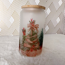 Load image into Gallery viewer, Christmas Glass Coffee Cup, Christmas Tree Glass Iced Coffee Cup with Bamboo Lid and Straw, Iced Coffee, Gift for Friend, Coffee Aesthetic
