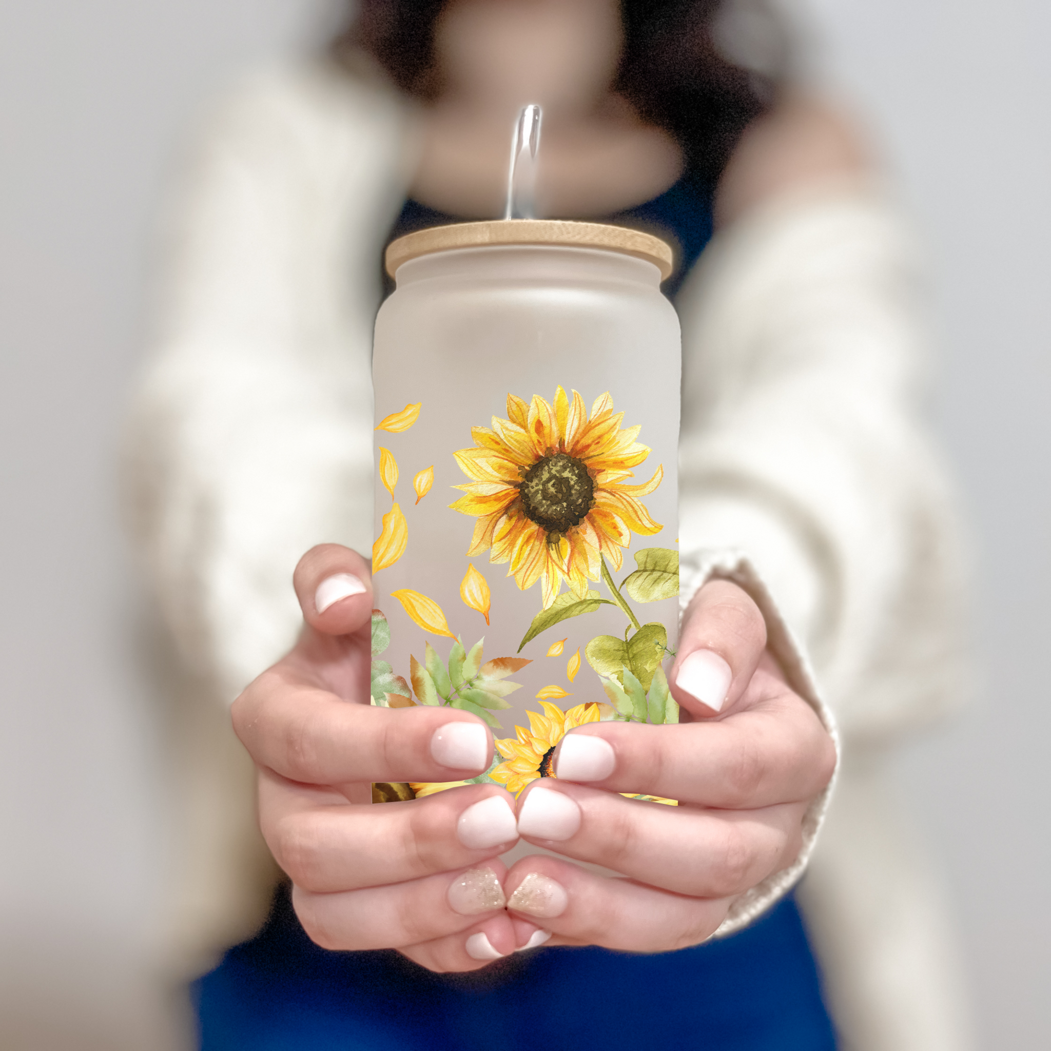 Cute Sunflower Beer Can Iced Coffee Glass Cup With Lid and -  in 2023