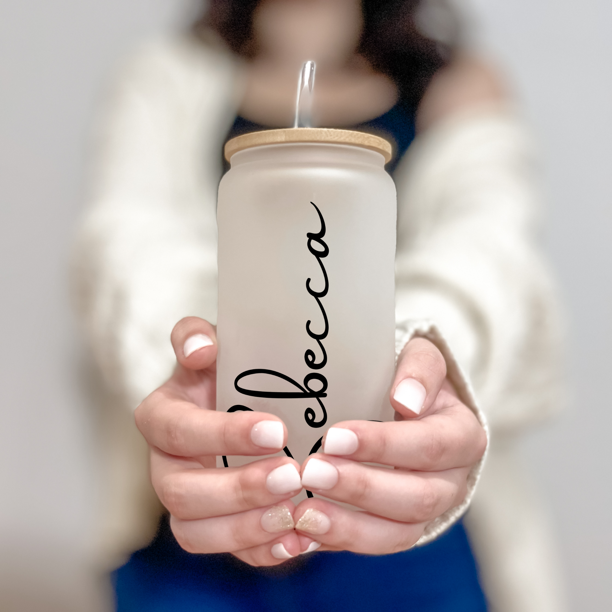 Personalized Glass Coffee Cup, Name Glass Iced Coffee Cup with