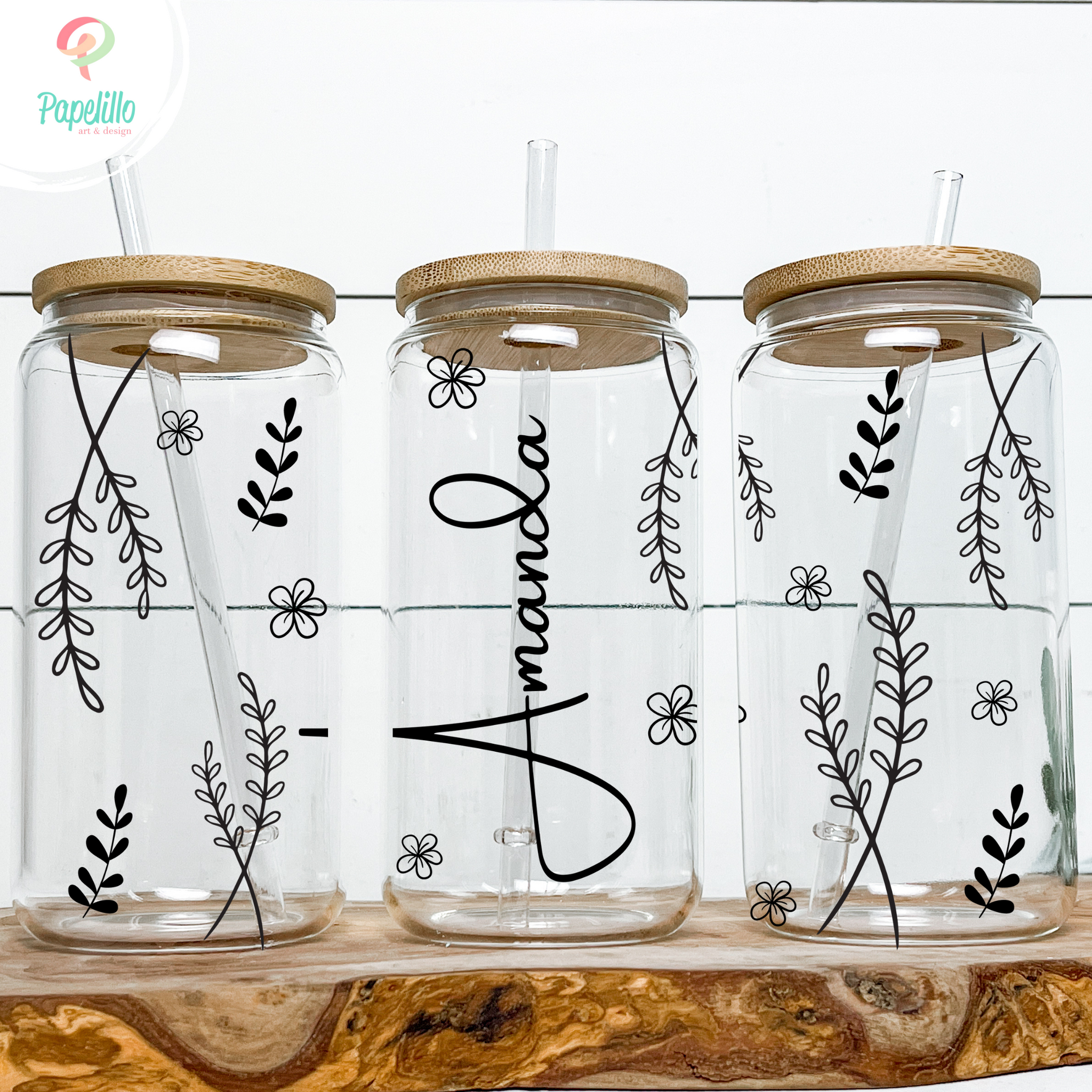 Drinking Glasses with Bamboo Lids and Straw-15.89/18.59oz Glass Coffee Cups,Beer,Cocktail,Whiskey  Glasses,Iced Coffee Glasses,Cute Tumbler Cup for Birthday,New  house,Christmas Gift 