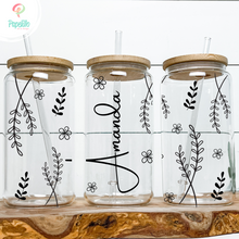 Load image into Gallery viewer, Personalized Glass Coffee Cup, Name Glass Iced Coffee Cup with Bamboo Lid and Straw, Iced Coffee Glass, Gift for Friend, Coffee Aesthetic

