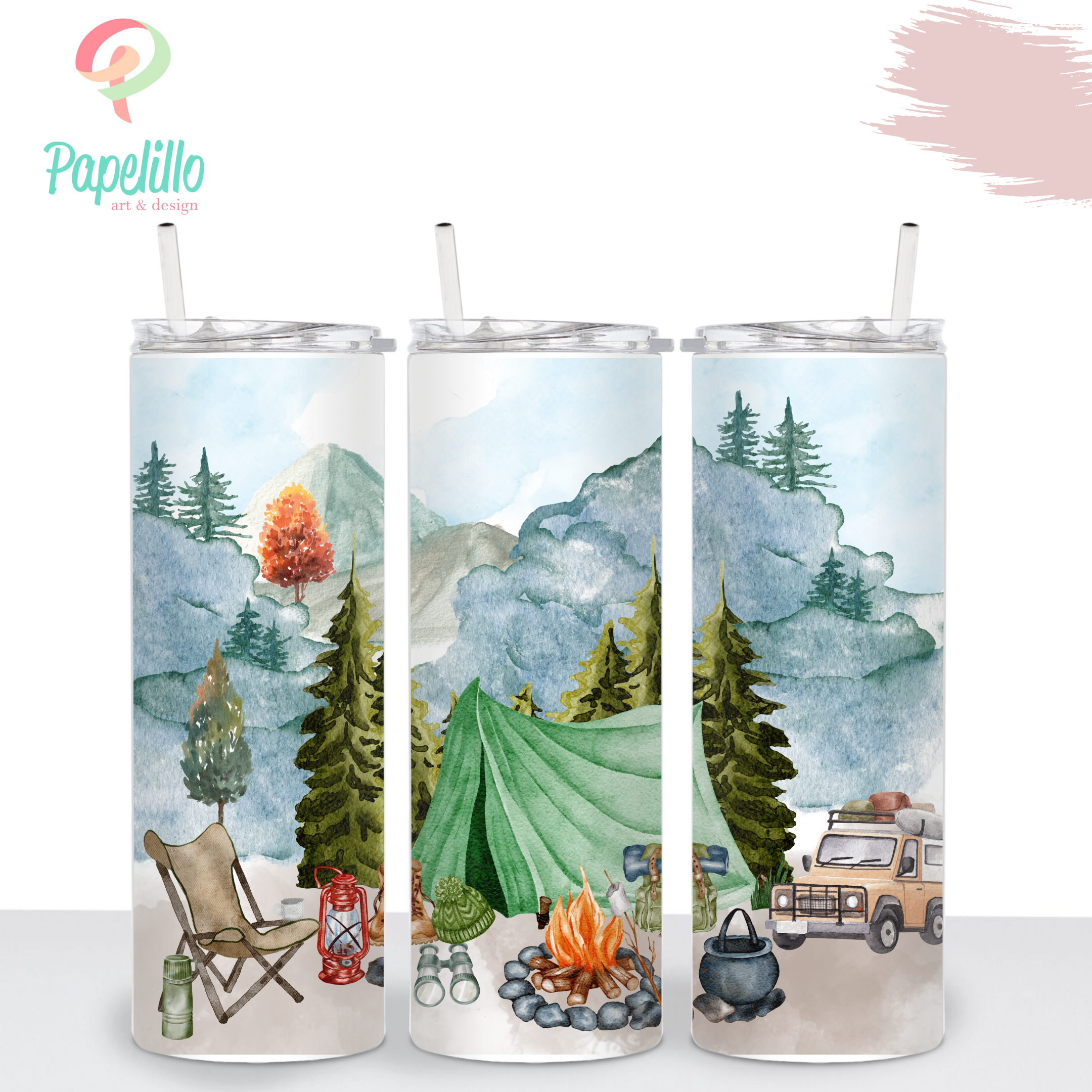 Camper 20 Oz Skinny Tumbler Sublimation Design Camping is My