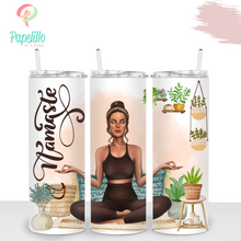 Load image into Gallery viewer, Namaste Yoga Tumbler, Meditate Cup, Yoga Lover Drinking Cups, Yoga Gift 20oz, Custom Yoga Tumbler, Meditation Girl
